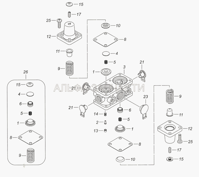 53205-3515400-10 Клапан защитный четырехконтурный (53215-3515400-10 Клапан защитный четырехконтурный в сборе) 